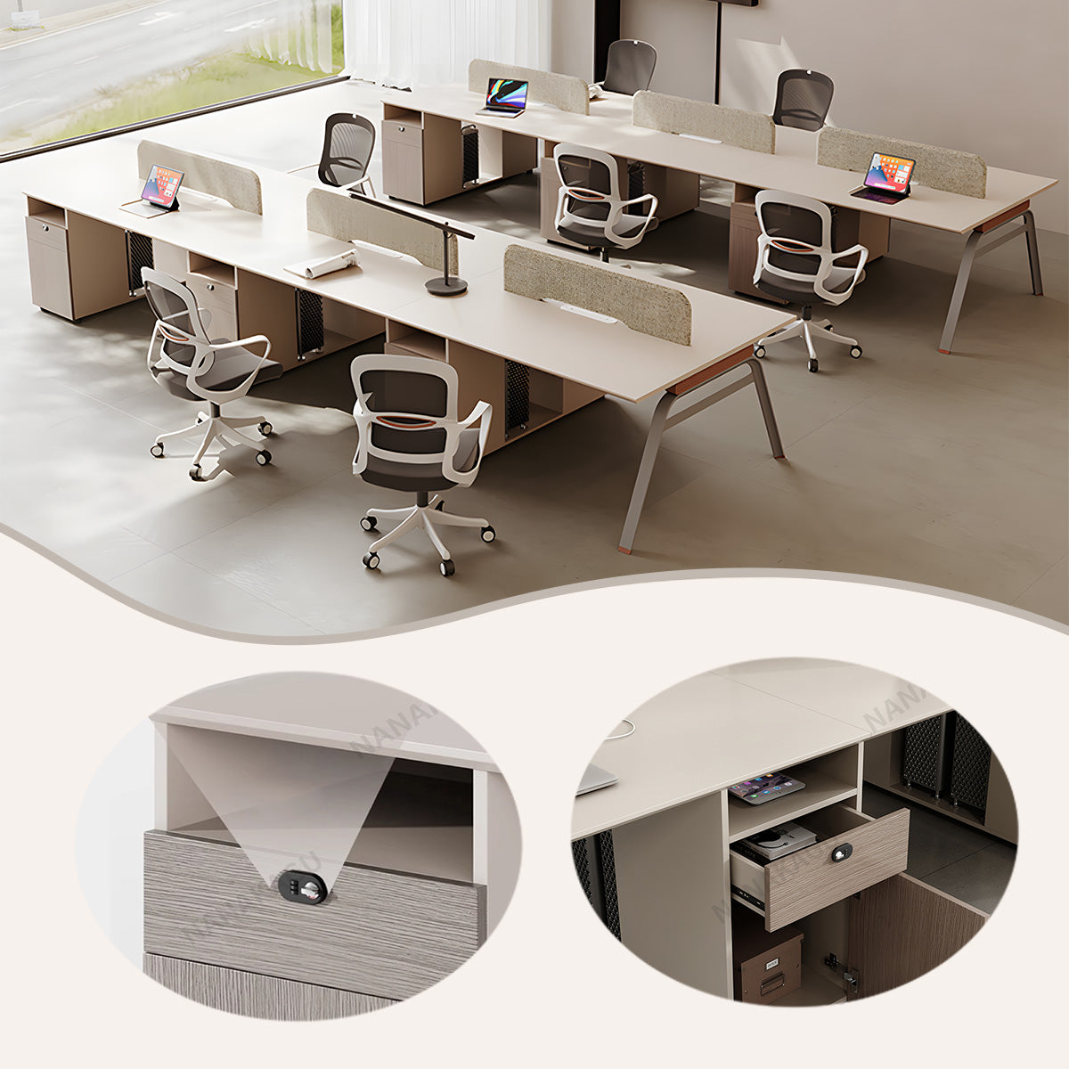 オフィスデスク 片袖デスク 事務机 大容量収納 ダイヤル錠付き PC収納スペース 配線ボックス シンプル カスタマイズ可能 YGZ-N001