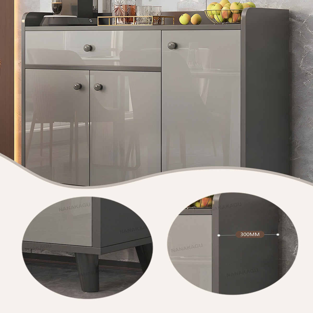 収納キャビネット リビング収納 壁面収納 キャビネット 玄関用 引き出し 扉付き収納 大容量 高級感 スペースグレー JYCWG-N002