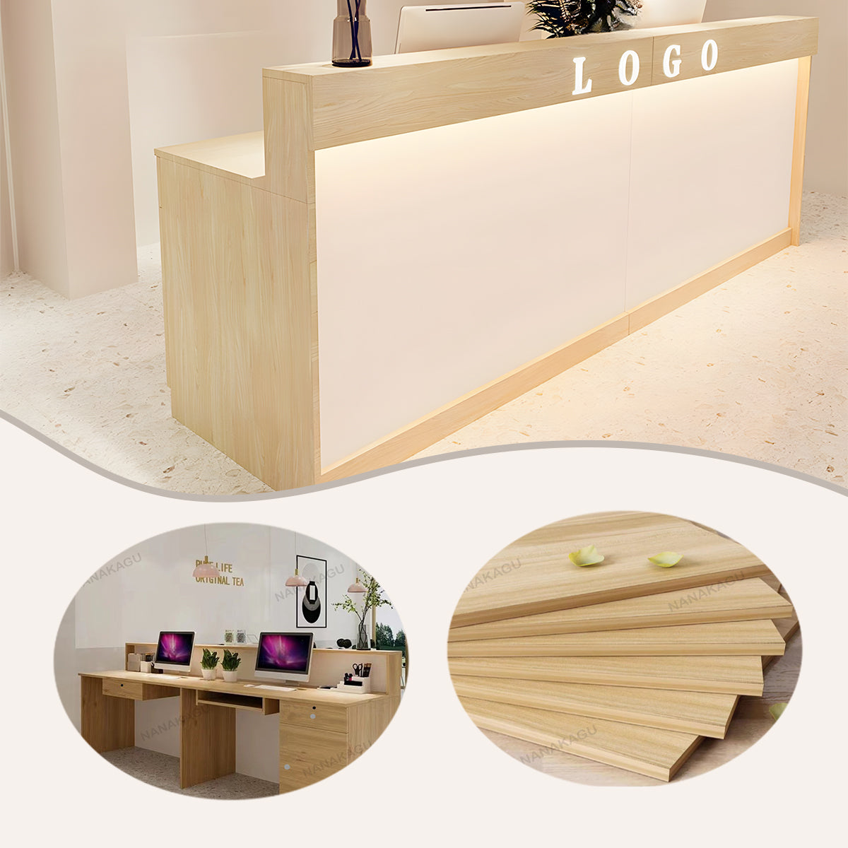 受付カウンター レジカウンター フロント 受付台 サロン 喫茶店 大容量収納 おしゃれ ナチュラル カスタマイズ可能 JDQT-N025-KC