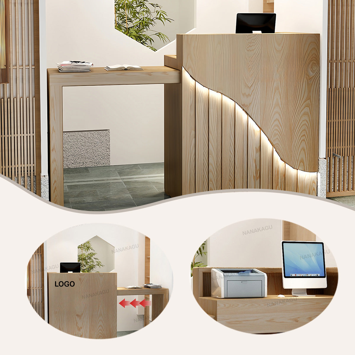 レジカウンター 無人カウンター 小型レジカウンター 店舗用 伸縮可能 高品質 洗練 ナチュラル カスタマイズ可能 JDQT-N044