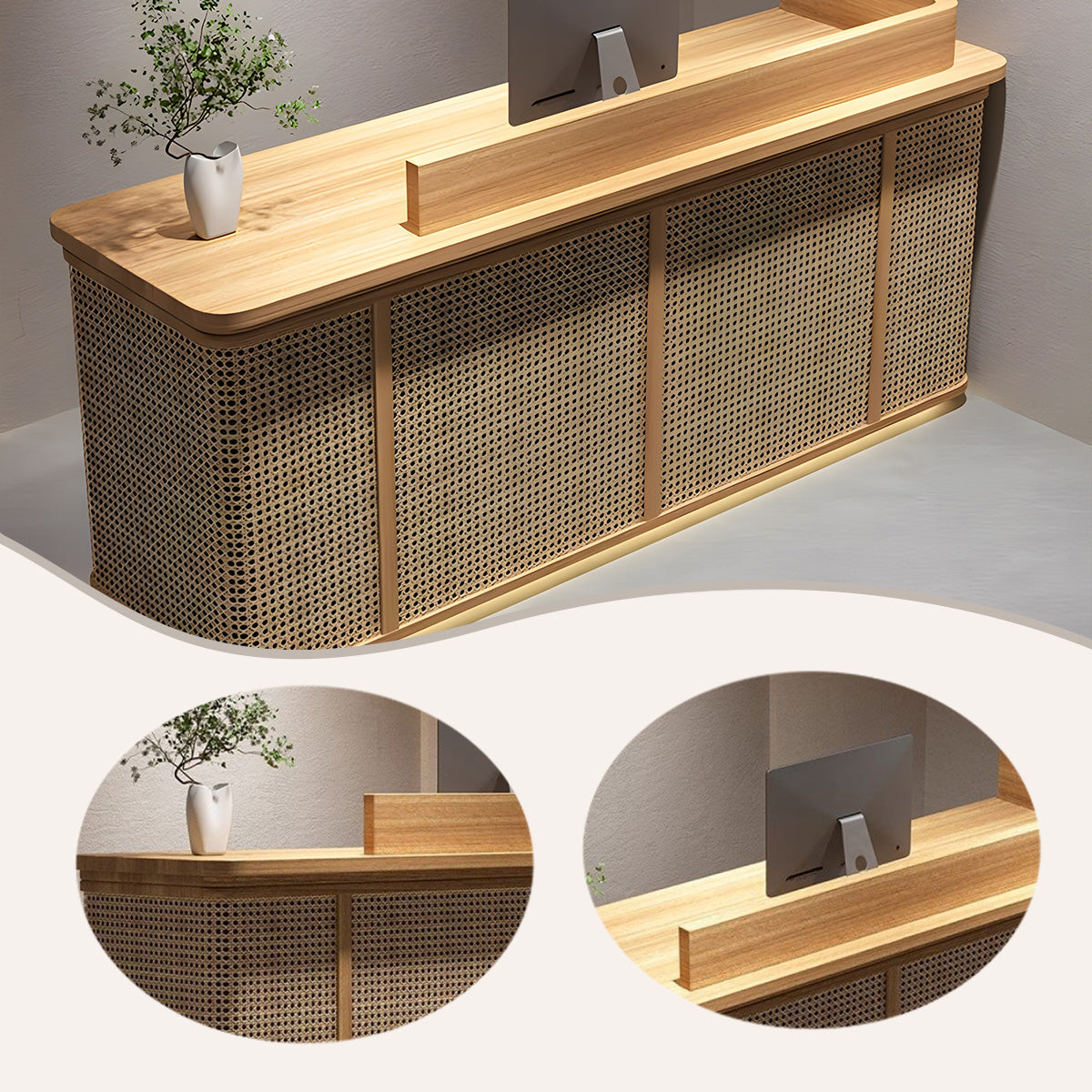 受付カウンター レジカウンター フロント 店舗用 籐編み 引き出し収納 大容量収納 ナチュラル カスタマイズ可能 JDQT-N057