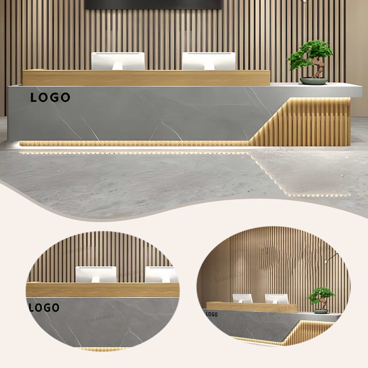 受付カウンター フロント エントランス受付 店舗用 鍵ロック 高級感 上質 すっきり グレー カスタマイズ可能 JDQT-N036