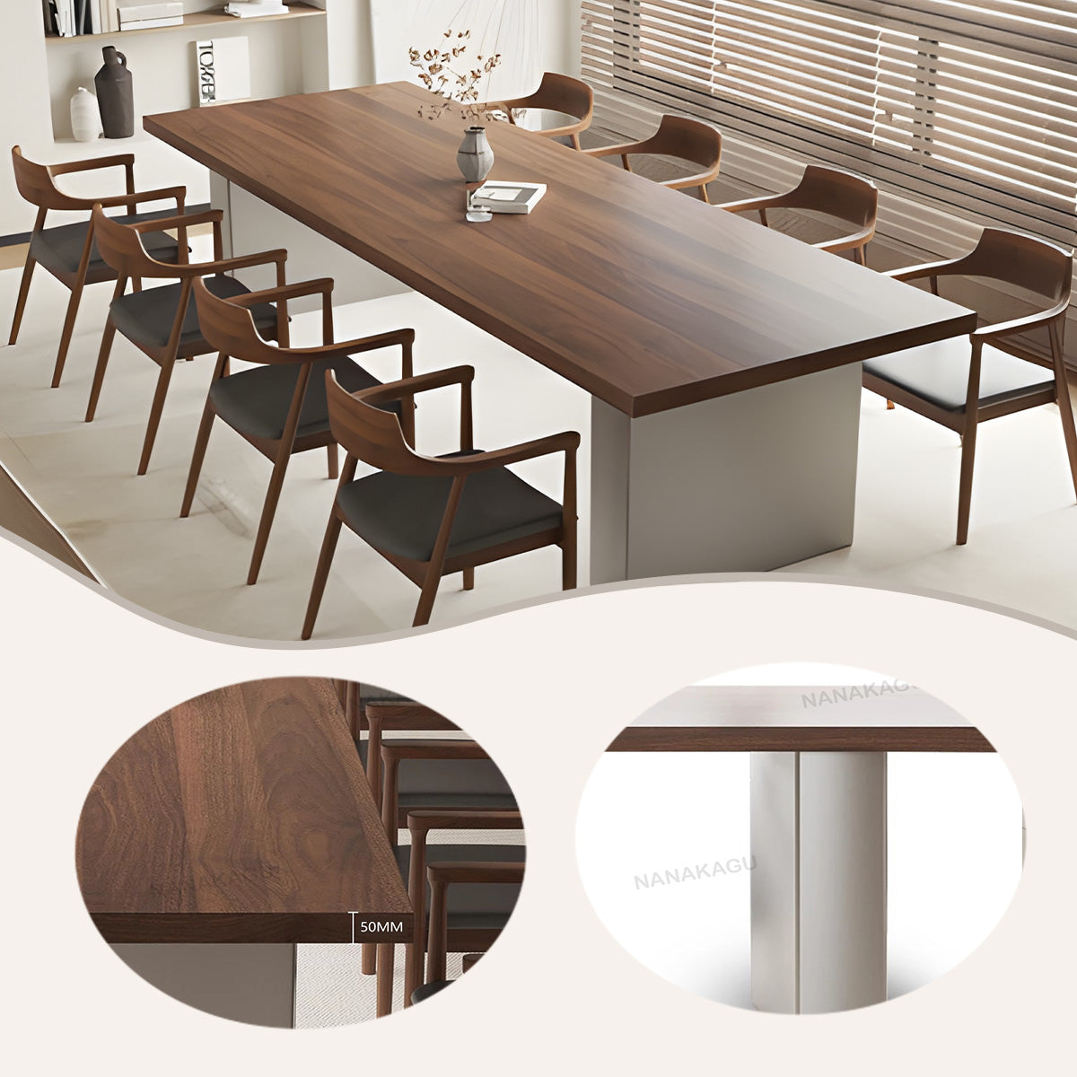 会議テーブルミーティングテーブル テーブル 会議室用 木目調 天然木 パイン材 厚重感 ウォールナット カスタマイズ可能 HYZ-N031