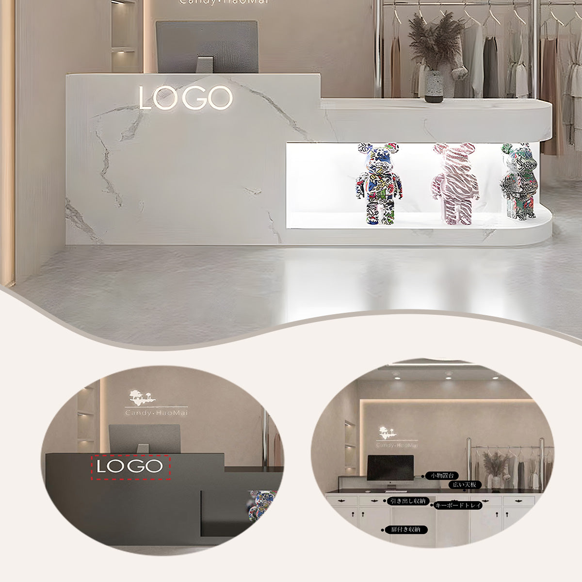 カウンター 受付カウンター レジカウンター 扉付き収納 キーボードトレイ 引き出し収納 モダン オシャレ ホワイト JDQT-N015