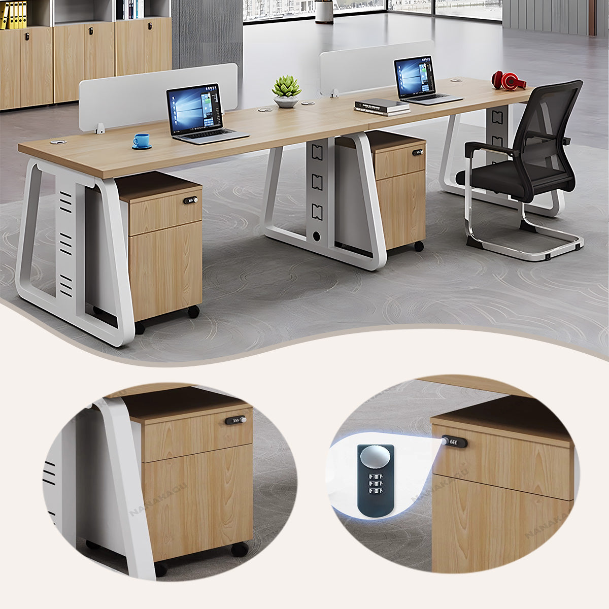 オフィスデスク 事務机 ワークデスク 役員用 配線穴 サイドワゴン ダイヤル錠 シンプル ナチュラル カスタマイズ可能 YGZ-N015
