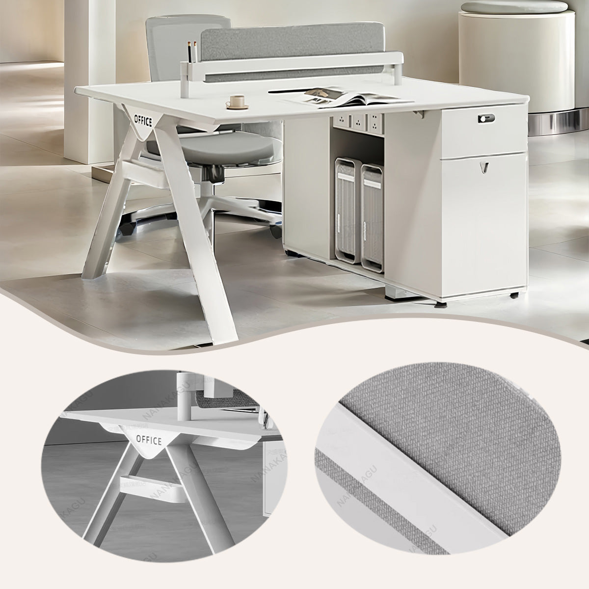 オフィスデスク 片袖デスク 役員デスク ダイヤル錠 大容量収納 サイドキャビネット 機能的 ホワイト カスタマイズ可能 YGZ-N017