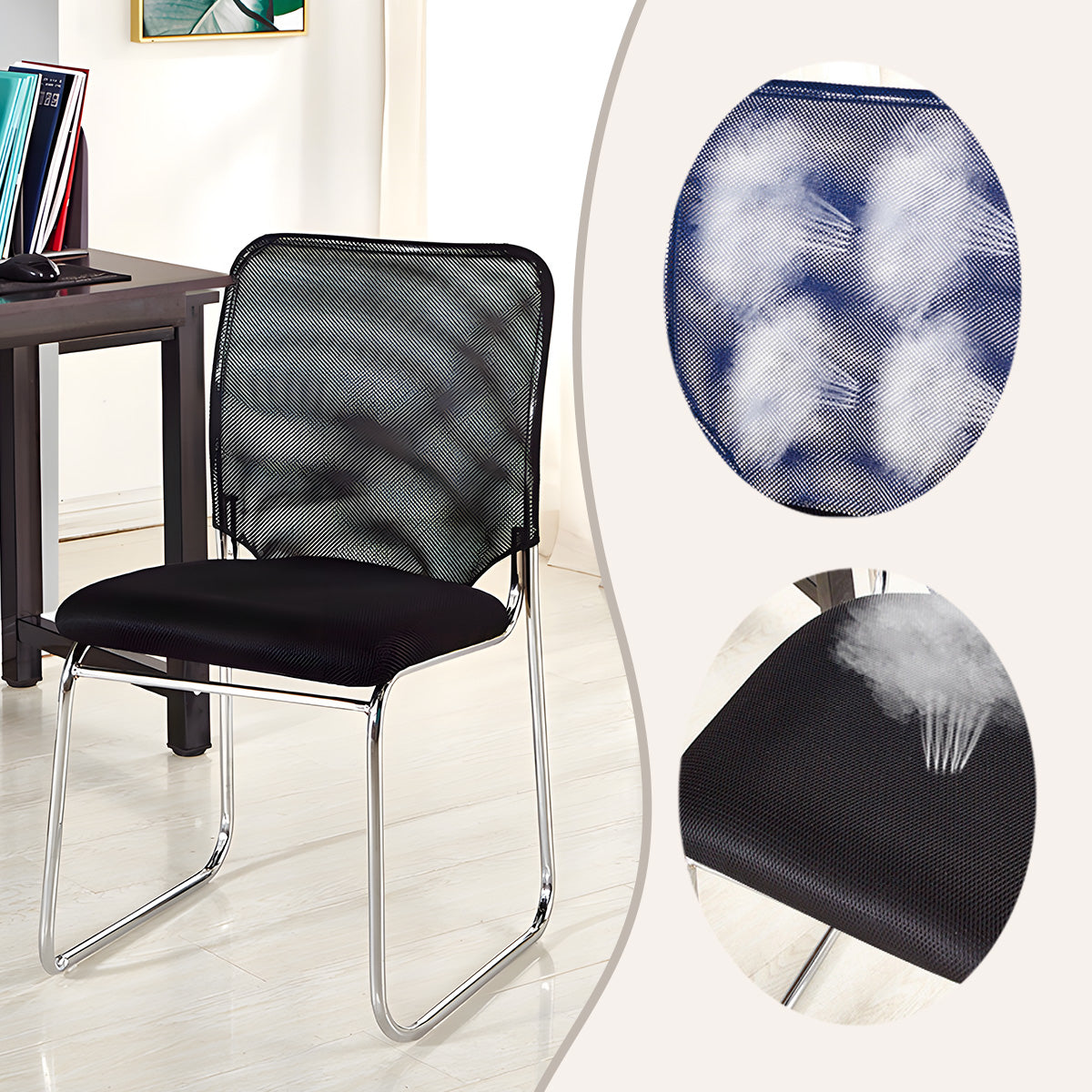 デスクチェア 事務椅子 会議椅子 省スペース メッシュ生地 重ね可能 スタッキング 通気性 シンプル 上質 ブラック BGY-N056