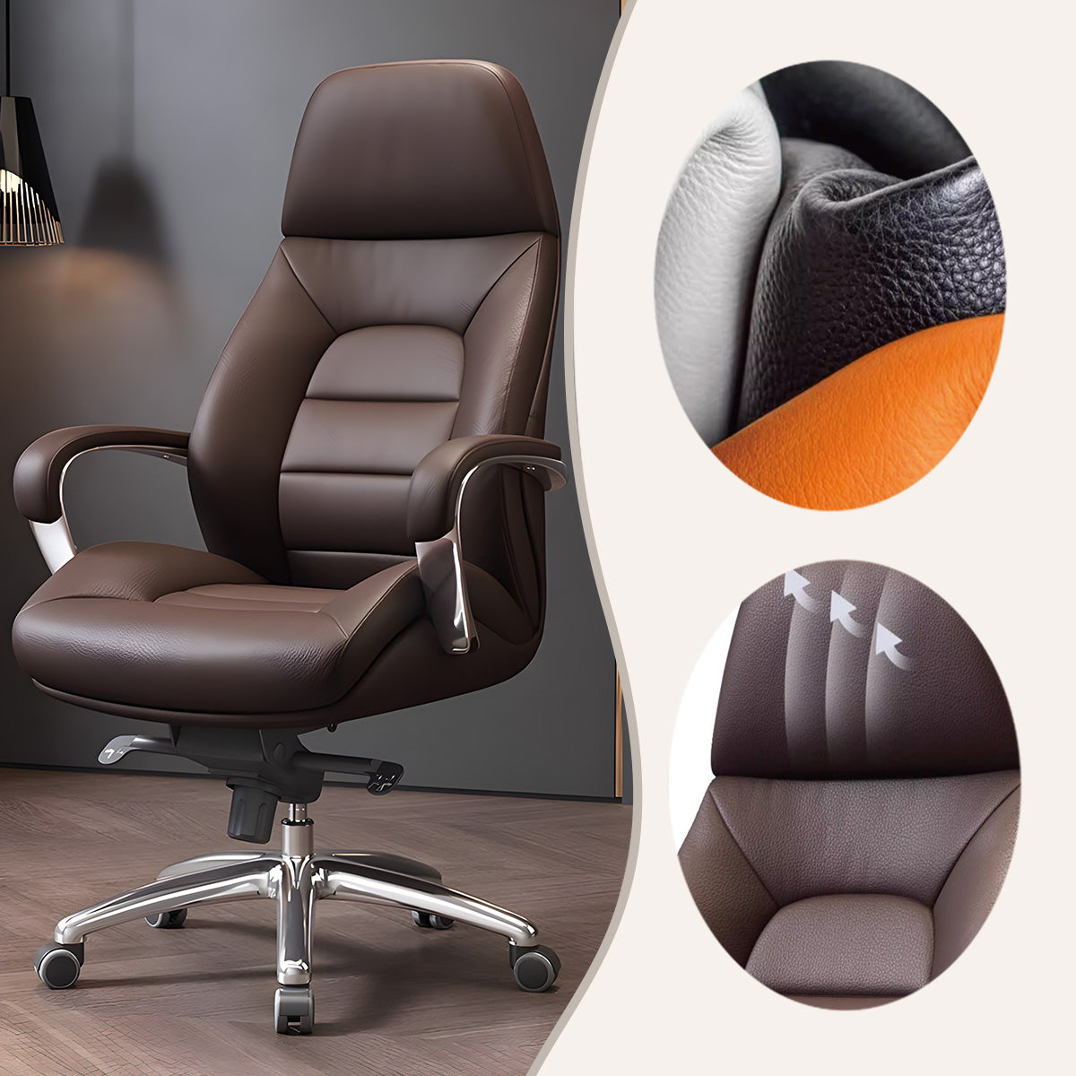 オフィスチェア デスクチェア 約幅55cm ダークブラウン 丸型 合皮 スチール キャスター付き 回転式 昇降チェア リビング〔代引不可〕 オフィスチェア デスクチェア 約幅55cm ダークブラウン 角型 合皮
