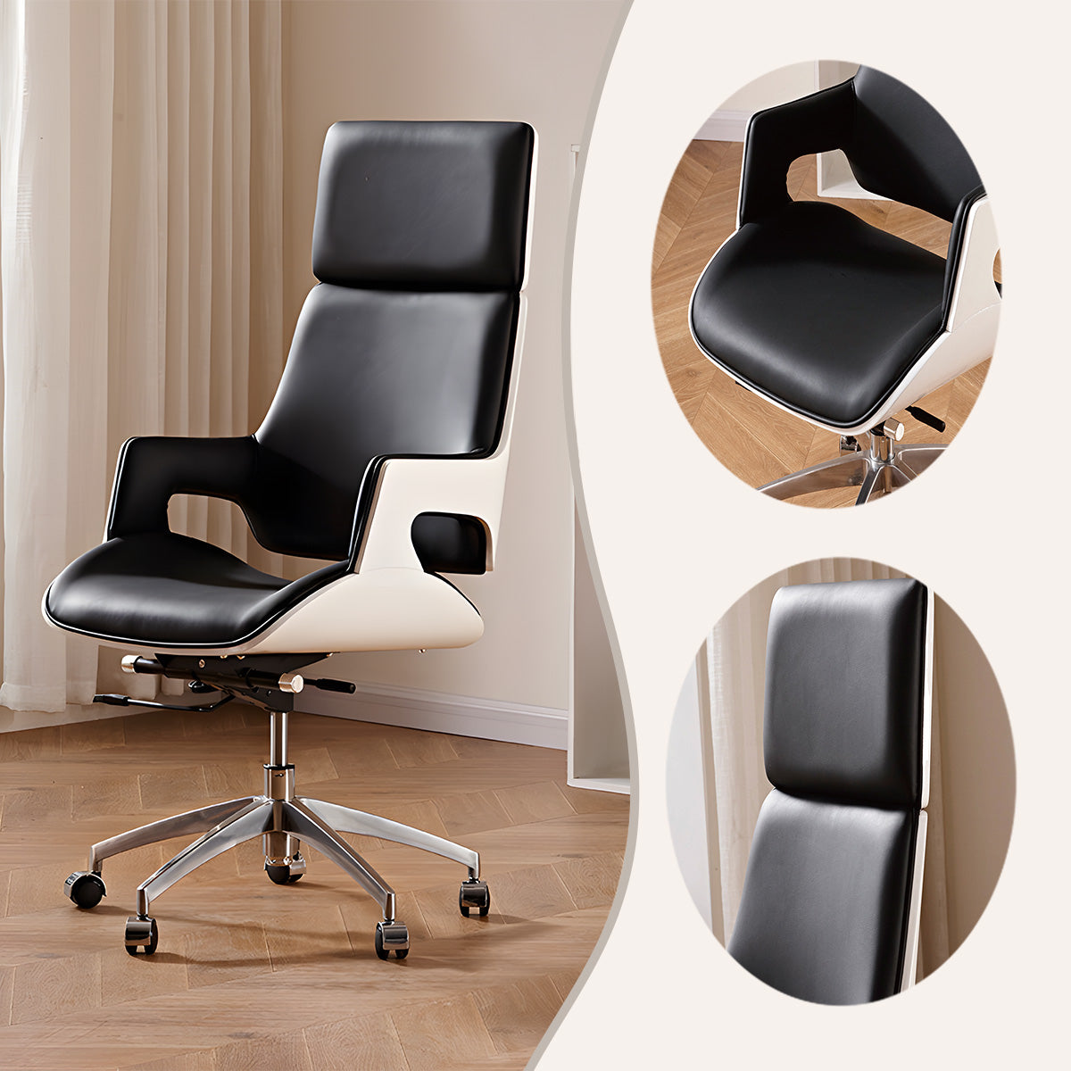 作業椅子 エグゼクティブチェア パソコンチェア 昇降機能 回転可能 キャスター付き PUレザー おしゃれ 高品質 ブラック LBY-N026