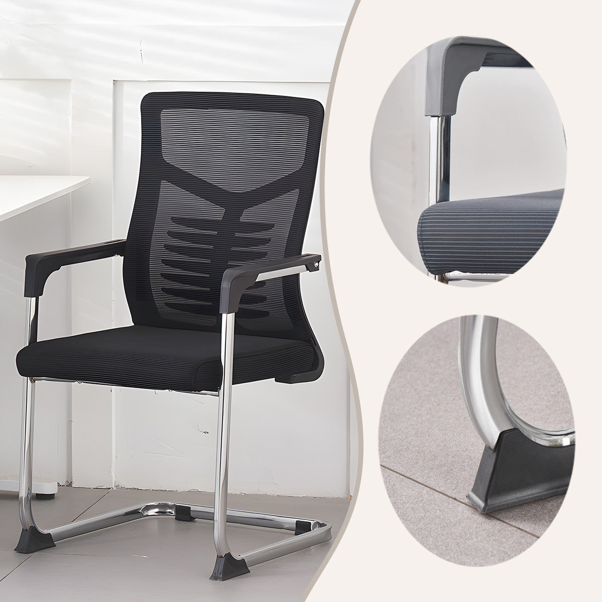 ワーキングチェア オフィスチェア 事務椅子 メッシュ生地 肘掛け 滑り止めキャップ フィット感 洗練 モダン ブラック BGY-N045