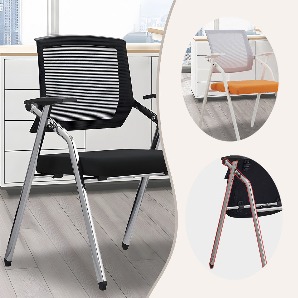 折りたたみチェア オフィスチェア 会議椅子 省スペース スタッキング メッシュ生地 通気性 ブラック カスタマイズ可能 BGY-N054