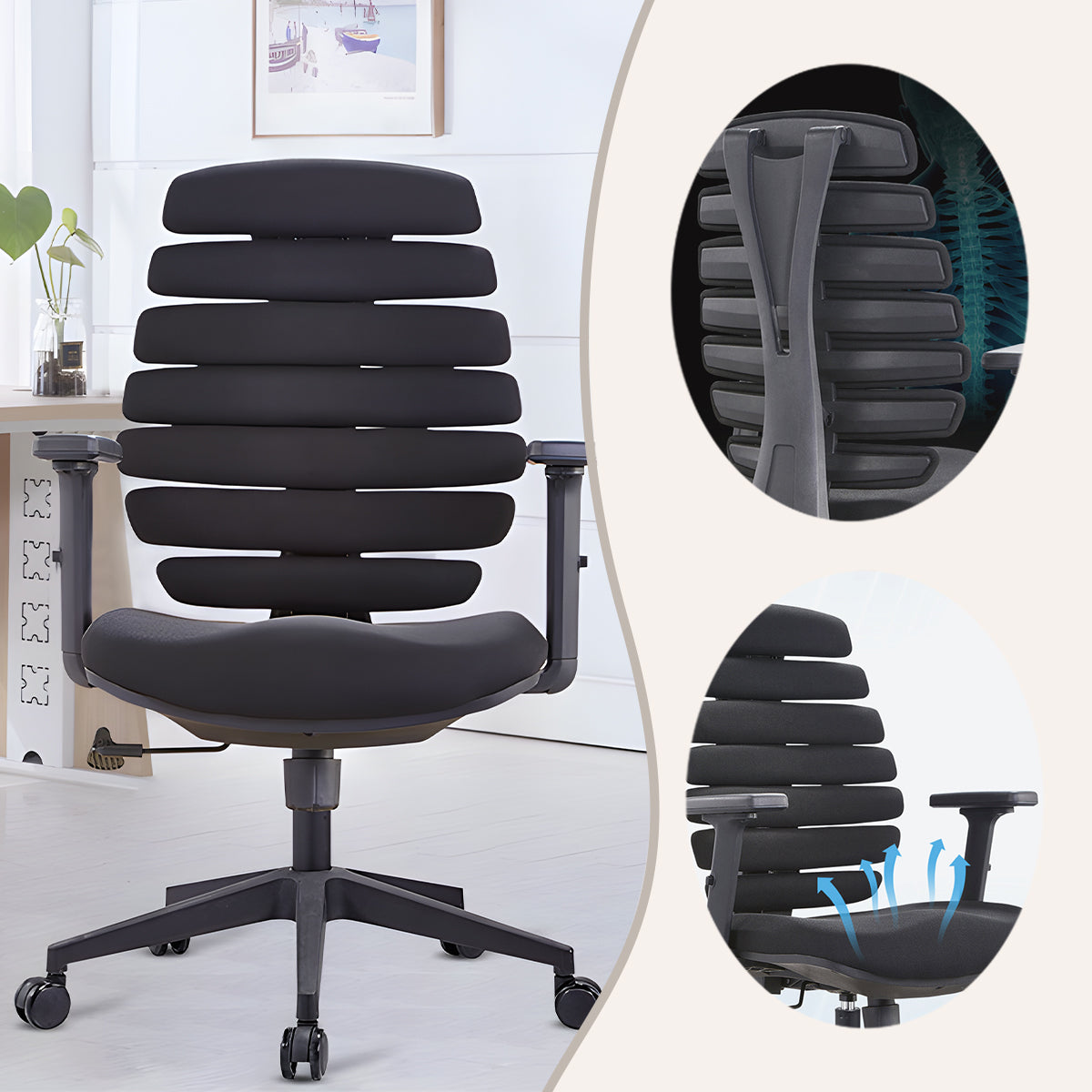 オフィスチェア 事務椅子 作業椅子 アームレスト フィット感 人間工学 デザイン性 通気性 柔らか 洗練 モダン ブラック BGY-N040