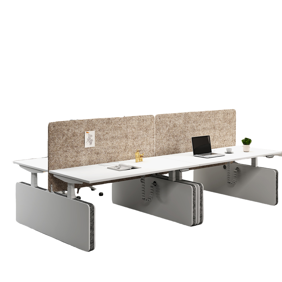 オフィスデスク 作業デスク ワークデスク パソコンデスク 役員用 作業用 事務用 昇降機能 広い天板 配線ボックス付き 仕切りパネル付き 安定感のある脚 厚手 機能性 モダン おしゃれ ホワイト カスタマイズ可能 YGZ-YDD-N011