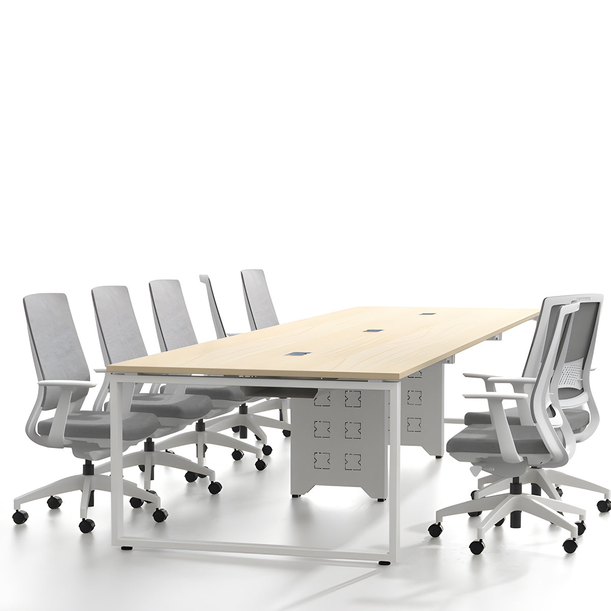 会議テーブル 事務机 ミーティングテーブル 大型テーブル 商談テーブル 会議室用 事務用 商談用 安定性のある脚 広々とした天板 エコ素材 アジャスター付き 配線ボックス付き 機能性 洗練 厚手 ナチュラル カスタマイズ可能 HYZ-YDD-N006