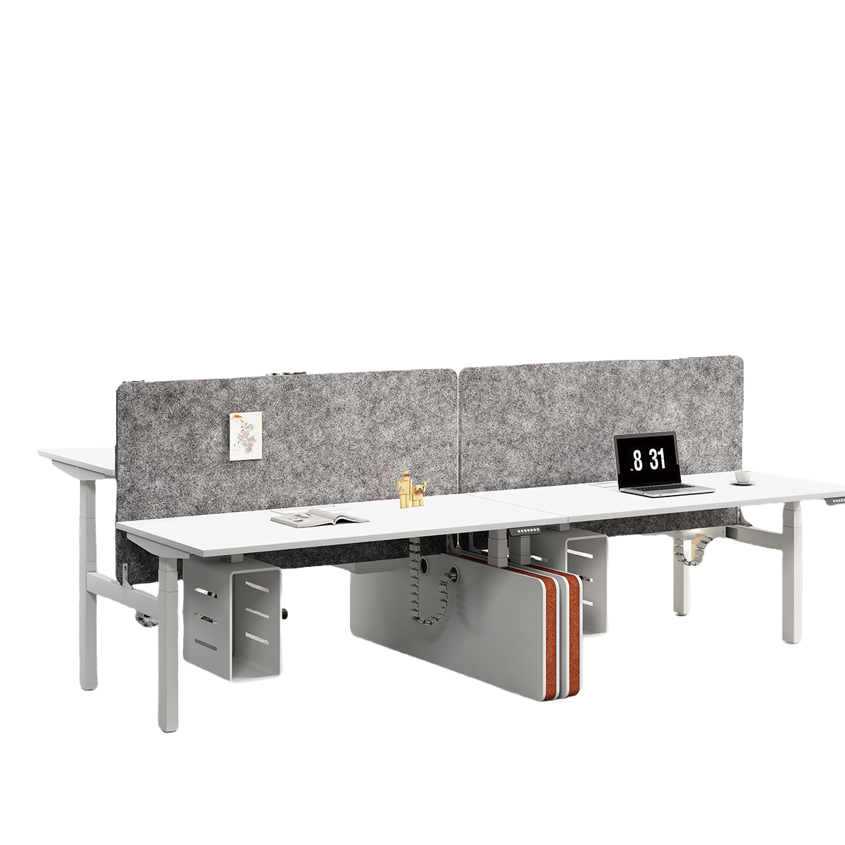 オフィスデスク 作業デスク ワークデスク パソコンデスク 役員用 仕事用 事務用 昇降機能 広い天板 PC用収納スペース 配線ボックス付き 仕切りパネル付き アジャスター付き 安定感のある脚 厚手 機能性 モダン おしゃれ ホワイト カスタマイズ可能 YGZ-YDD-N014