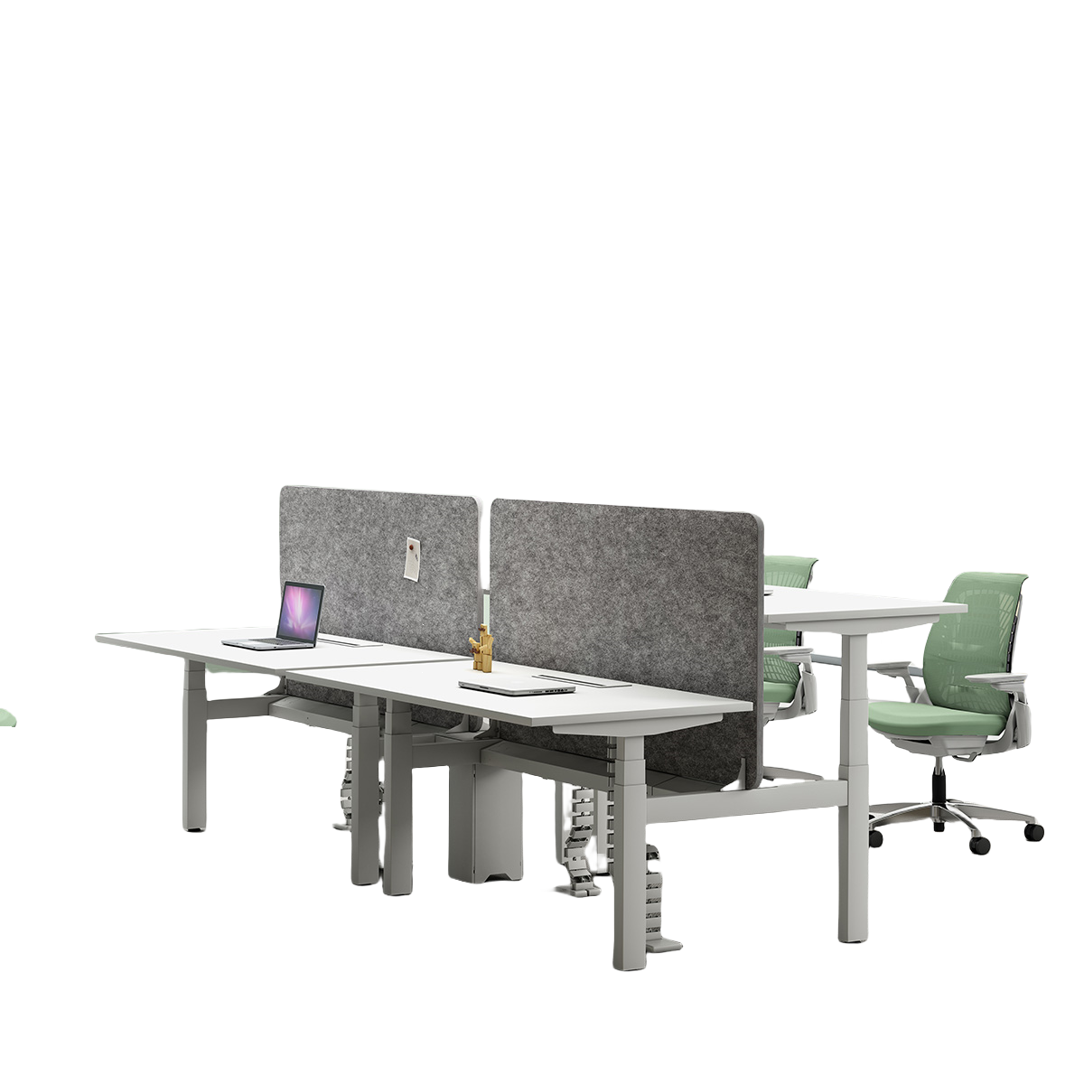 パソコンデスク オフィスデスク 作業机 昇降可能デスク 作業用 役員用 広い天板 焼付塗装 広い天板 仕切りパネル付き 厚手の天板 便利操作 アジャスター付き 丈夫 機能性 モダン シンプル ホワイト カスタマイズ可能 YGZ-YDD-N012