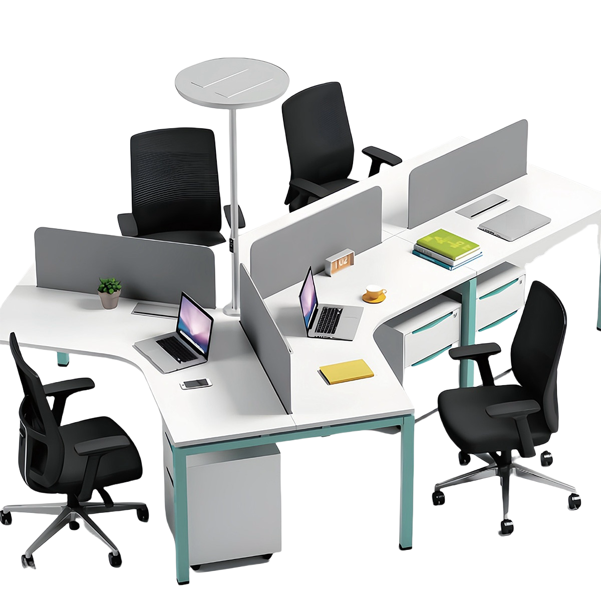 オフィスデスク 変形デスク 大型デスク パソコンデスク 仕事用 作業用 事務用 丈夫な脚 仕切りパネル 配線ボックス 広い天板 エッジ加工 耐荷重 洗練 スタイリッシュ ホワイト カスタマイズ可能 YGZ-BCT-N001