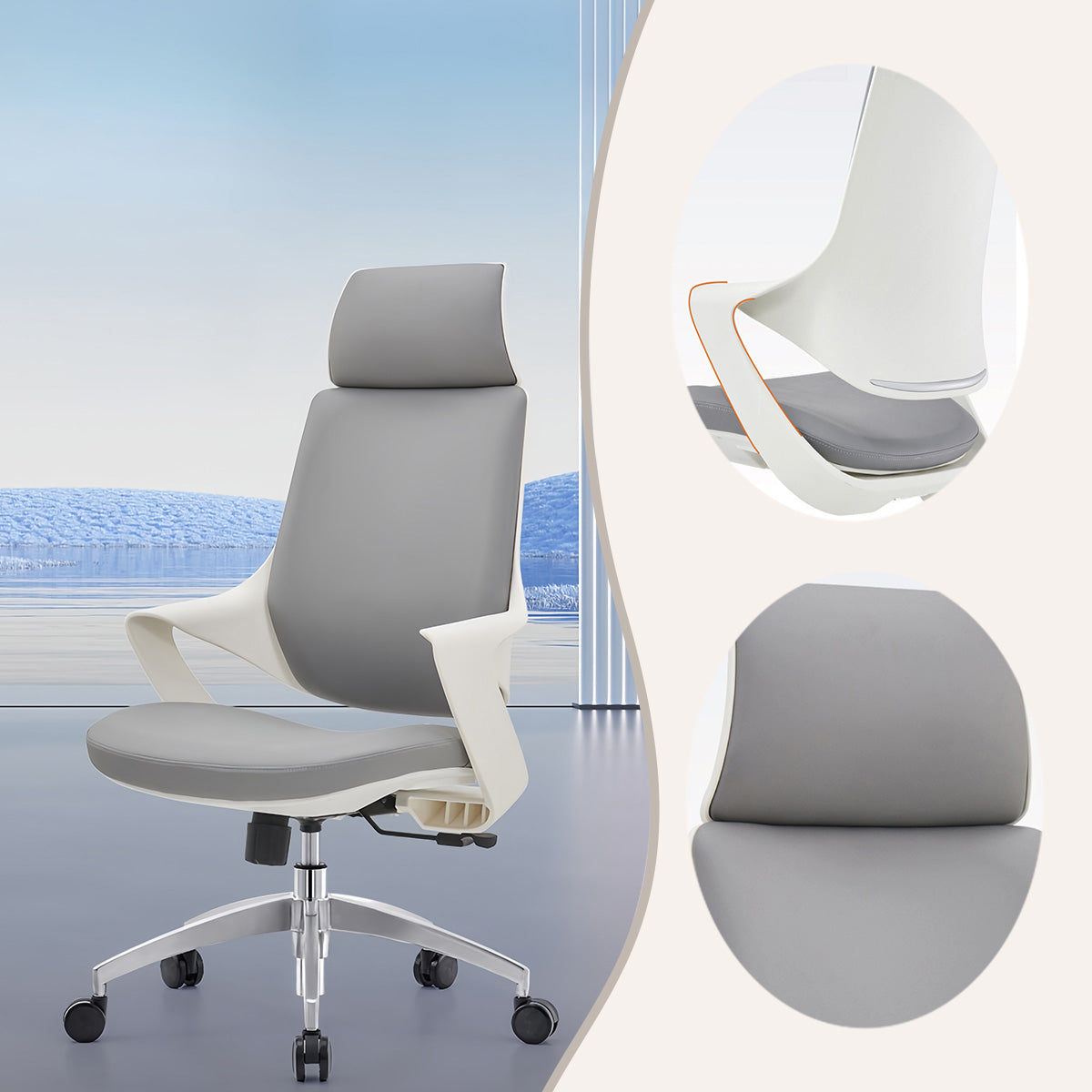 オフィスチェア 事務椅子 ハイバック 昇降機能 回転 リクライニング ヘッドレスト フィット感 洗練 モダン グレー BGY-N041