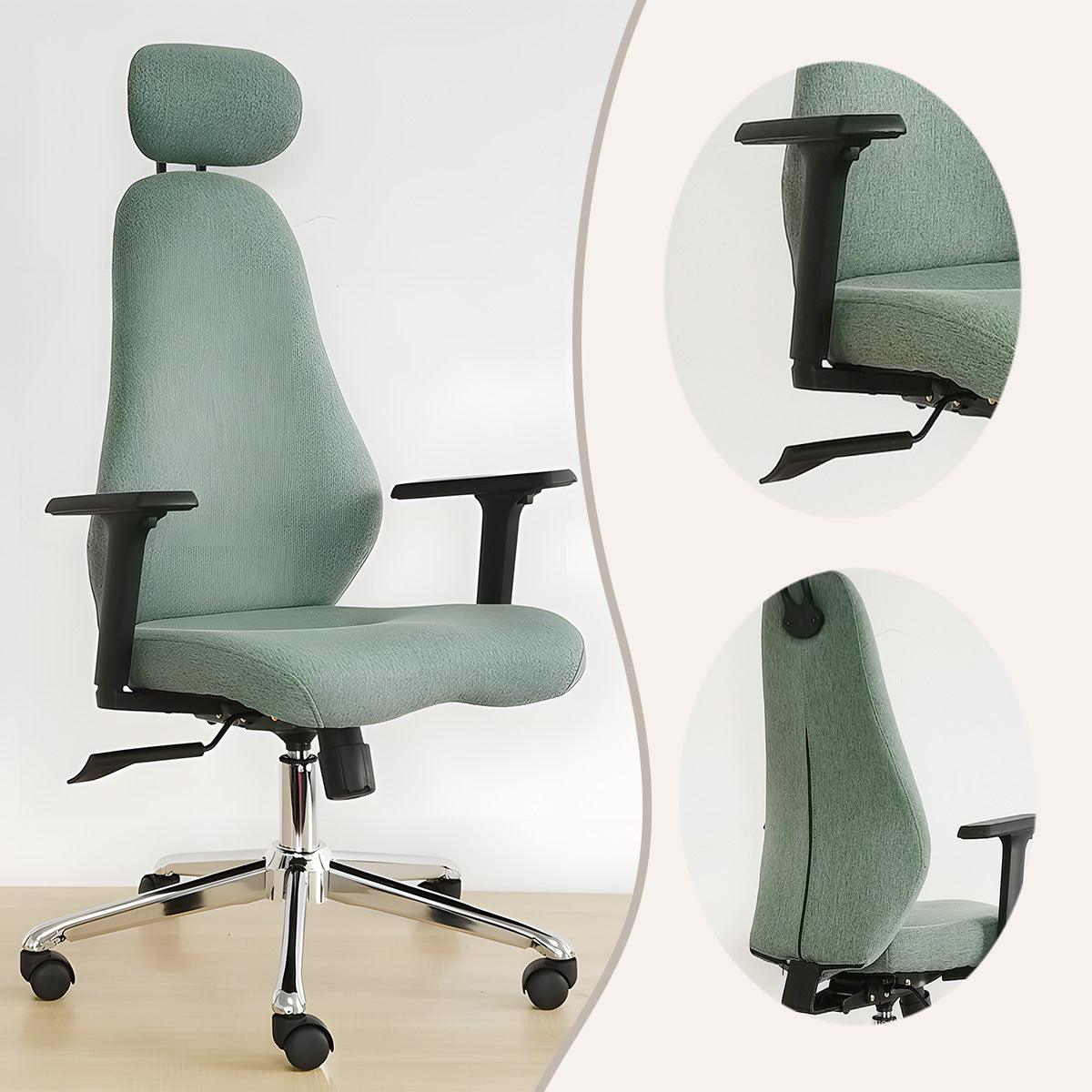 ワークチェア エグゼクティブチェア ハイバック 椅子 キャスター付き 昇降機能 ロッキング グリーン カスタマイズ可能 LBY-N045