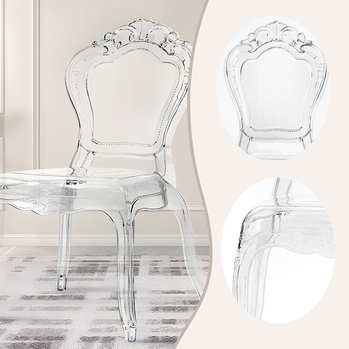 ラウンジチェア ダイニングチェア 食事椅子 スケルトン ヨーロピアン 軽量 高級感 おしゃれ 透明クリア カスタマイズ可能 JDY-N001