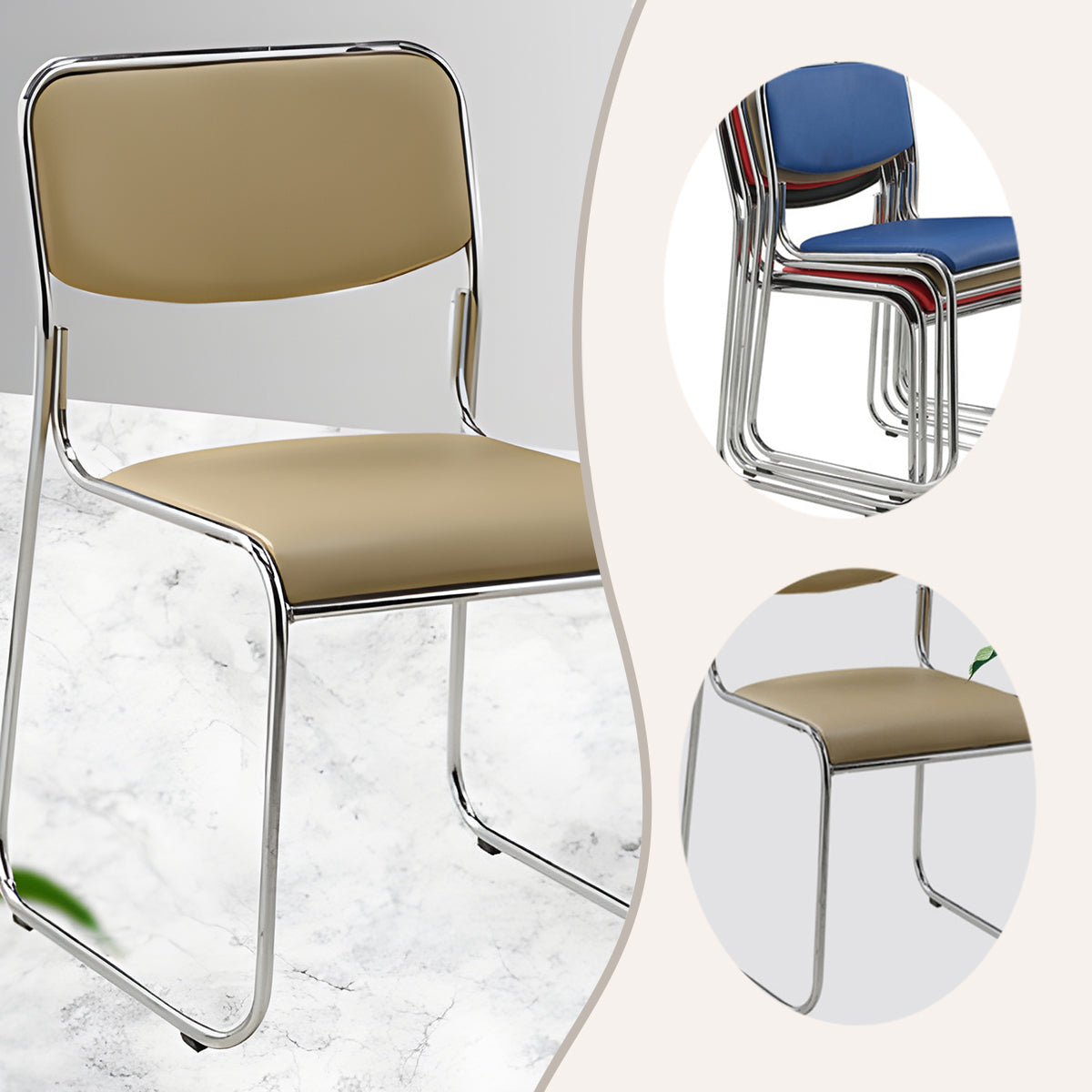 事務椅子 研修用チェア 省スペース キャップ スタッキング ループ脚 5脚 重ね可能 シンプル ブルー カスタマイズ可能 BGY-N050