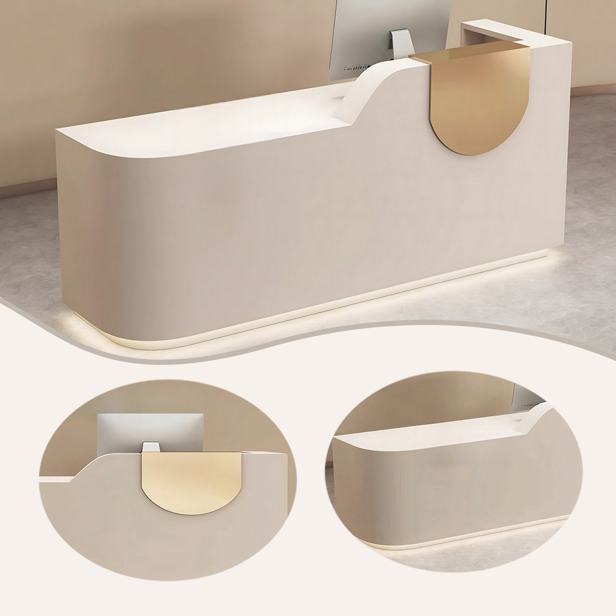 エントランス受付 レジカウンター フロント 大型 サロン 大容量収納 丈夫 洗練 ベージュ カスタマイズ可能 JDQT-BODS-N009