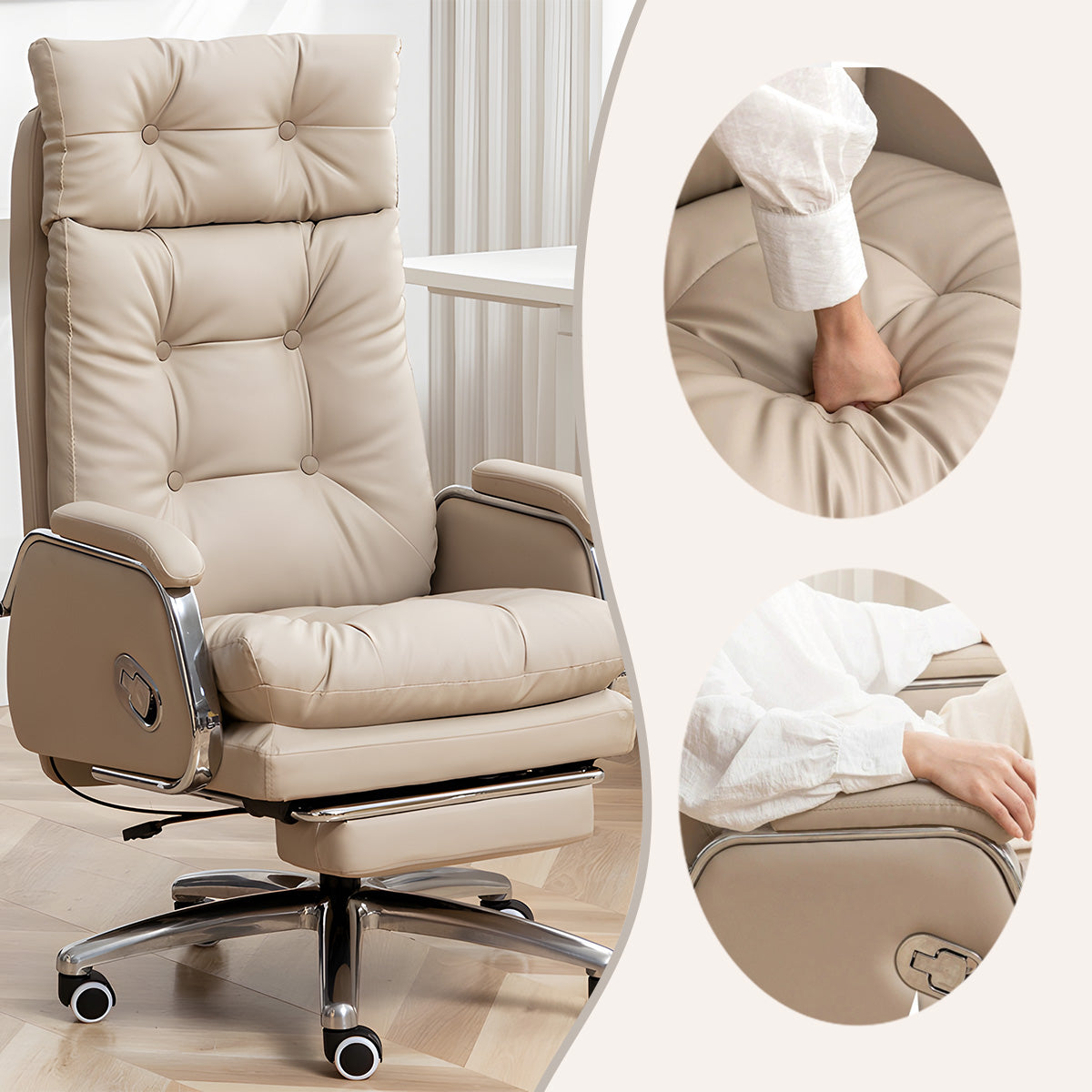 エグゼクティブチェア オフィスチェア 事務椅子 フットレスト 回転可能 キャスター 高品質 カーキ カスタマイズ可能 LBY-N032