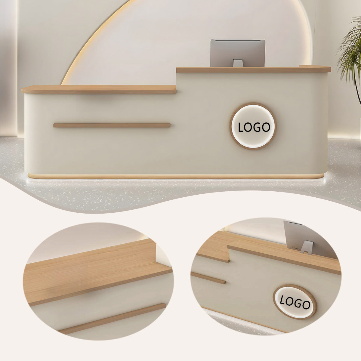 受付カウンター レジカウンター 大型 受付台 店舗用 サロン 大容量収納 丈夫 ベージュ カスタマイズ可能 JDQT-BODS-N005