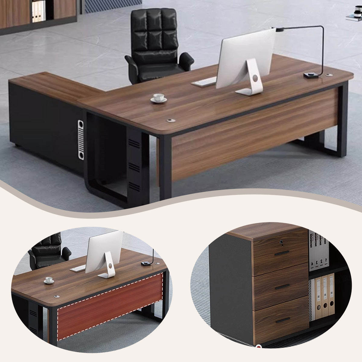 エグゼクティブデスク ワークデスク オフィスデスク パソコンデスク L型デスク 事務用 作業用 仕事用 引き出し収納 LBZ-N072