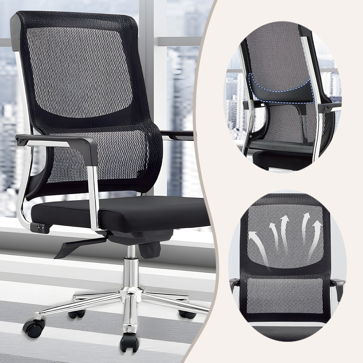 オフィスチェア 事務椅子 メッシュ生地 ランバーサポート フィット感 通気性 弾力性 柔らか 洗練 モダン ブラック BGY-N044
