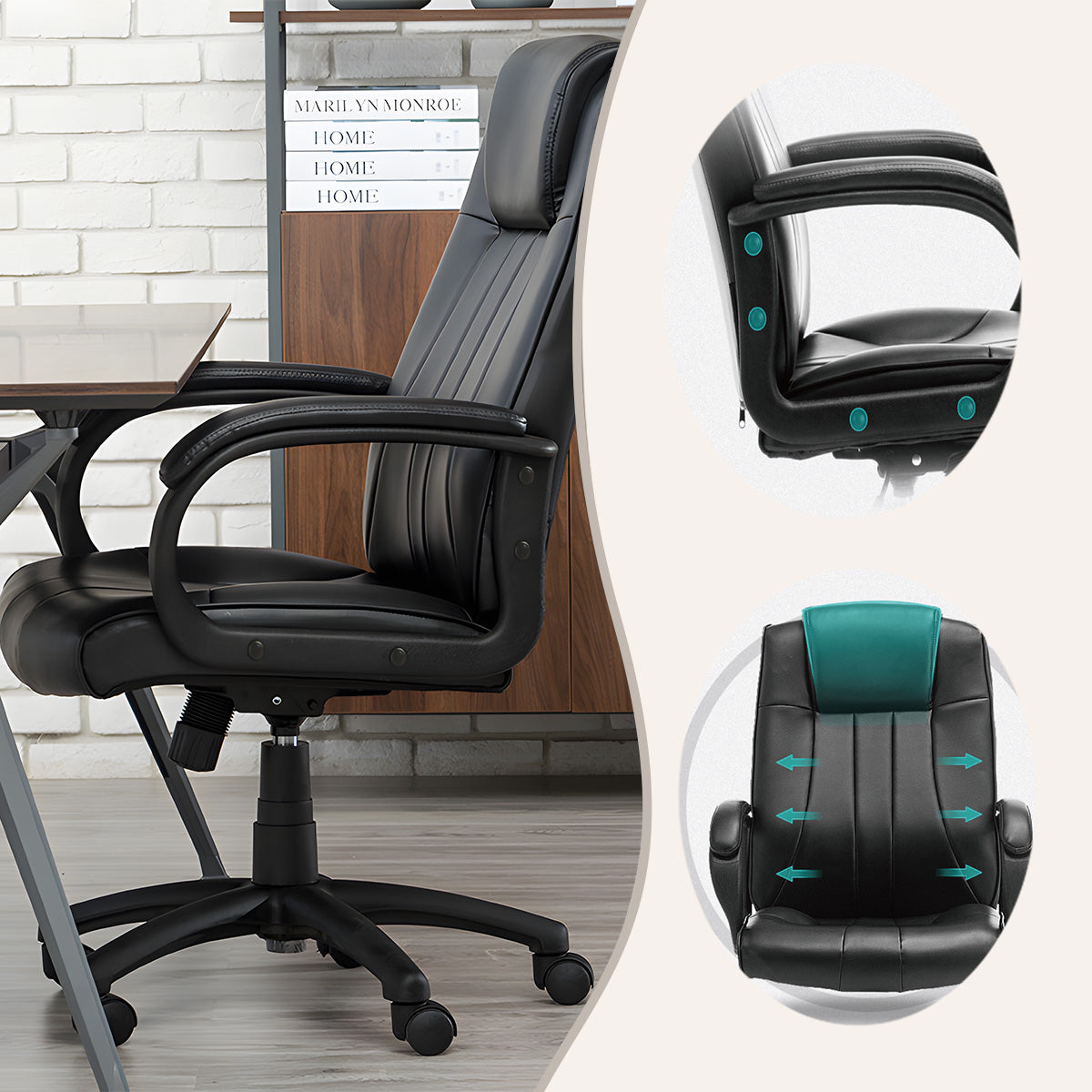 ワークチェア オフィスチェア パソコンチェア デスクチェア ロッキング ヘッドレスト 柔軟性 静音 おしゃれ ブラック BGY-N065