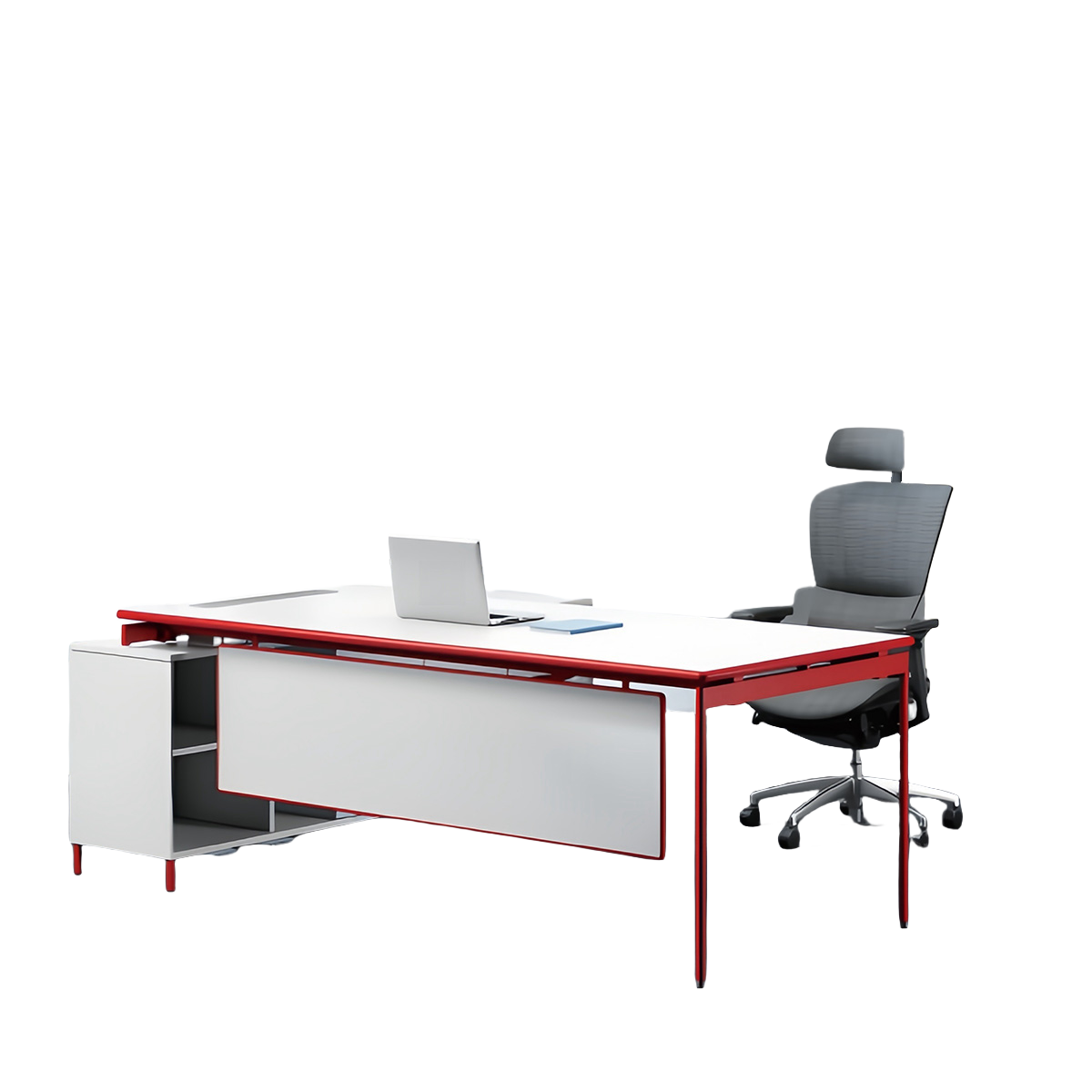 エグゼクティブデスク ワークデスク オフィスデスク パソコンデスク L型デスク 事務用 作業用 仕事用 引き出し収納 サイドキャビネット付き 幕板付き 丈夫な脚部 厚手 広い 高荷重性 快適 シンプル 洗練 レッド カスタマイズ可能 LBZ-YDD-N001