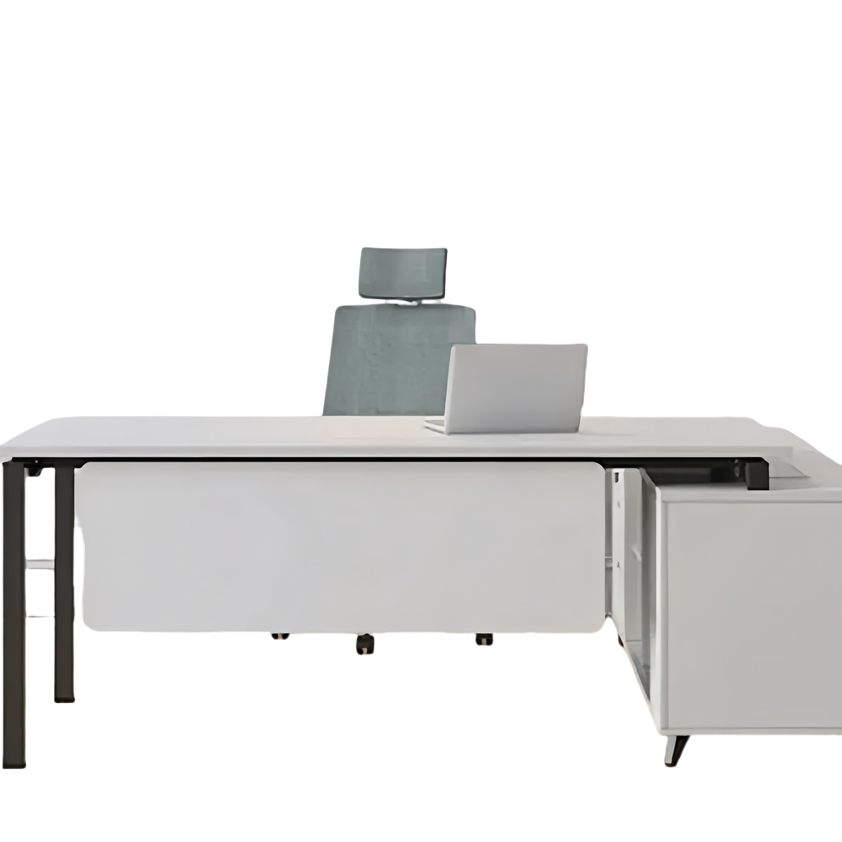 エグゼクティブデスク オフィスデスク 作業テーブル L型デスク パソコンデスク 社長室 作業用 役員用 広々とした天板 幕板付き サイドキャビネット 安定感 厚手 丈夫 シンプル おしゃれ ホワイト カスタマイズ可能 LBZ-YDD-N014