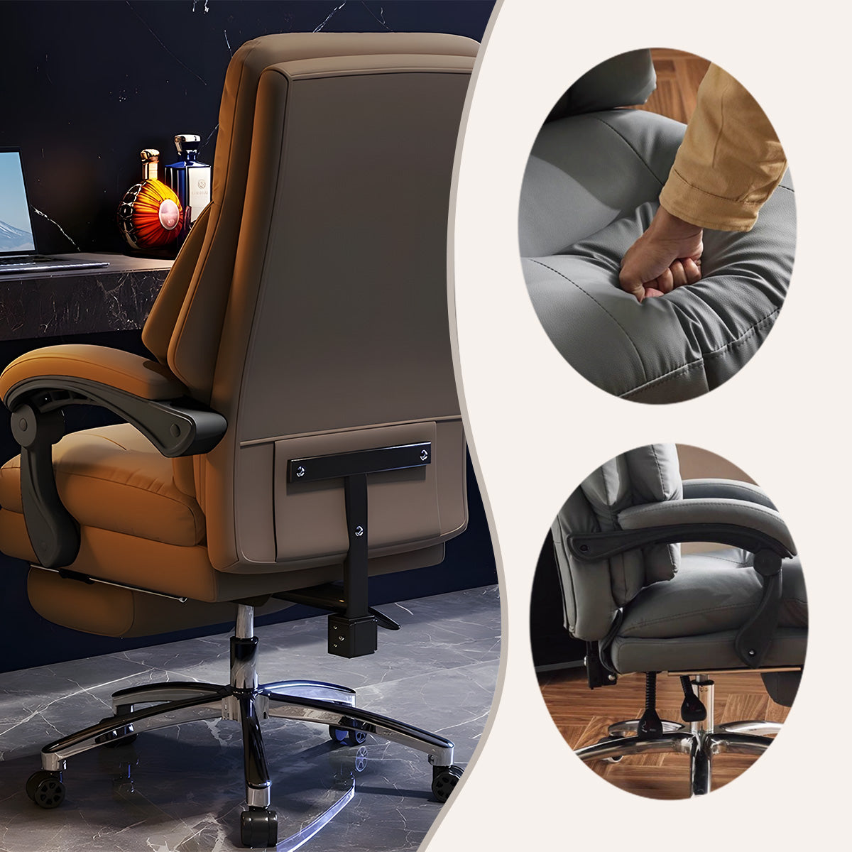 オフィスチェア ワークチェア 事務椅子 フットレスト付き 回転可能 キャスター付き 機能性 おしゃれ 高品質 カーキ LBY-N041