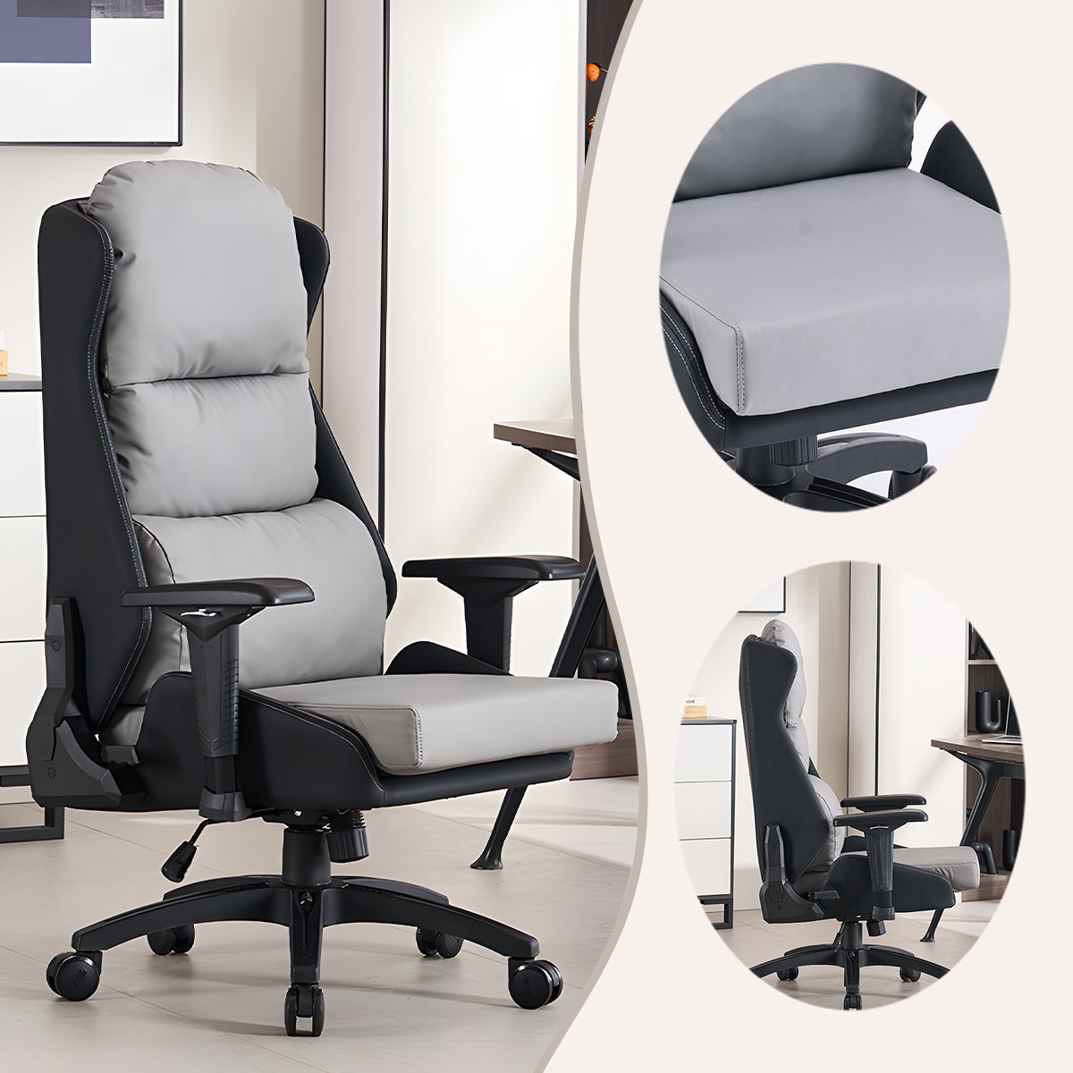 オフィスチェア 事務椅子 アームレスト付き ロッキング機能 人間工学 フィット感 厚肉 柔らか 洗練 モダン グレー BGY-N037