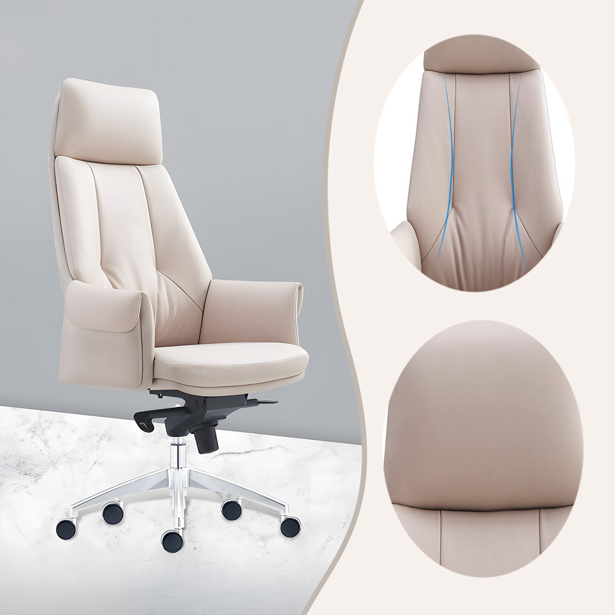 オフィスチェア ワークチェア 事務椅子 エグゼクティブチェア 回転可能 キャスター おしゃれ ベージュ カスタマイズ可能 LBY-N042