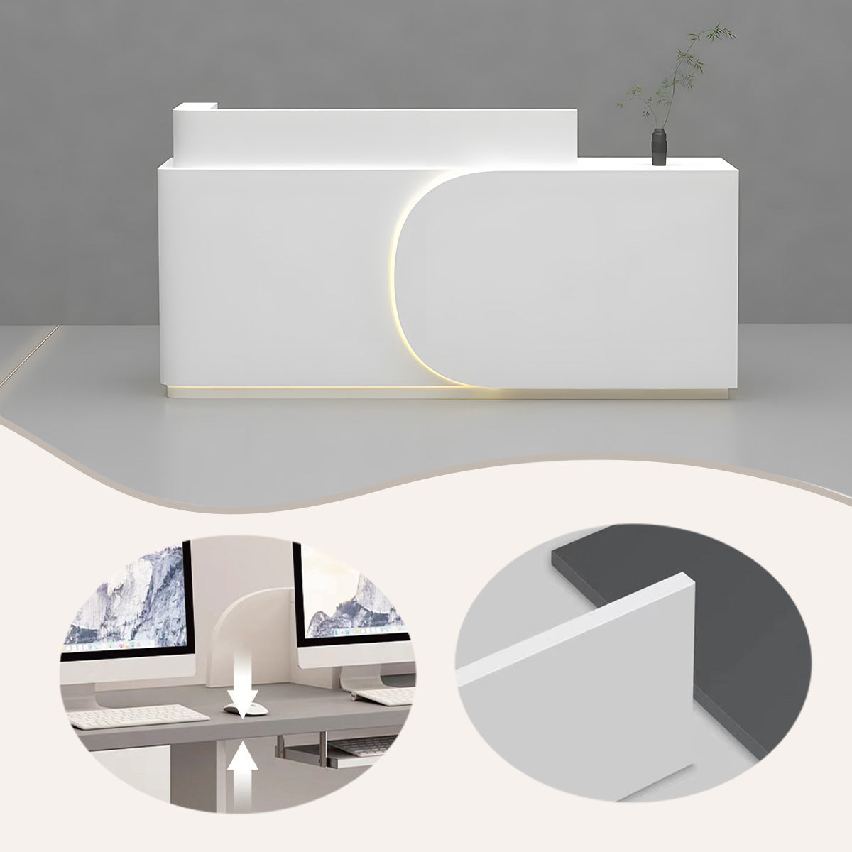 受付カウンター レジカウンター オフィス受付 サロン 広い天板 大容量収納 シンプル ホワイト カスタマイズ可能 JDQT-N024