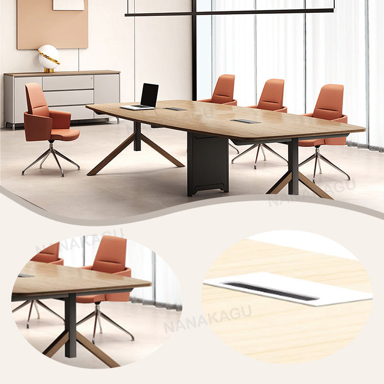会議テーブル 事務机 ミーティングテーブル 大型テーブル 商談テーブル 会議室用 事務用 商談用 安定性のある脚 広々とした天板 エコ素材 配線ボックス付き R加工 高品質 洗練 おしゃれ ナチュラル カスタマイズ可能 HYZ-YDD-N003