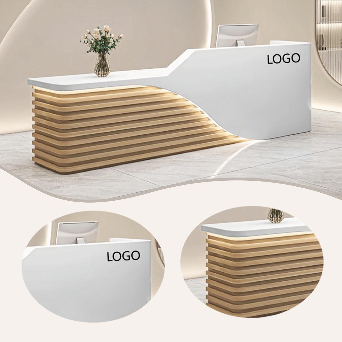 大型カウンター レジカウンター 受付台 エントランス受付 サロン 大容量収納 ベージュ カスタマイズ可能 JDQT-BODS-N008