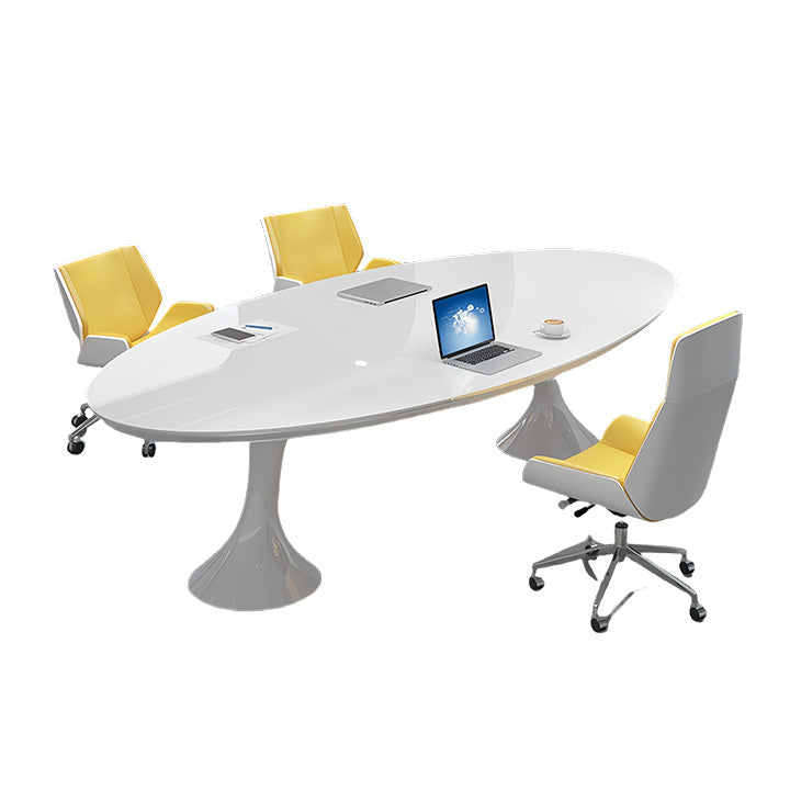 会議テーブル 楕円形テーブル ミーティングテーブル 焼付塗装 配線ボックス 鏡面仕上げ 厚重感 ホワイト カスタマイズ可能 HYZ-N043