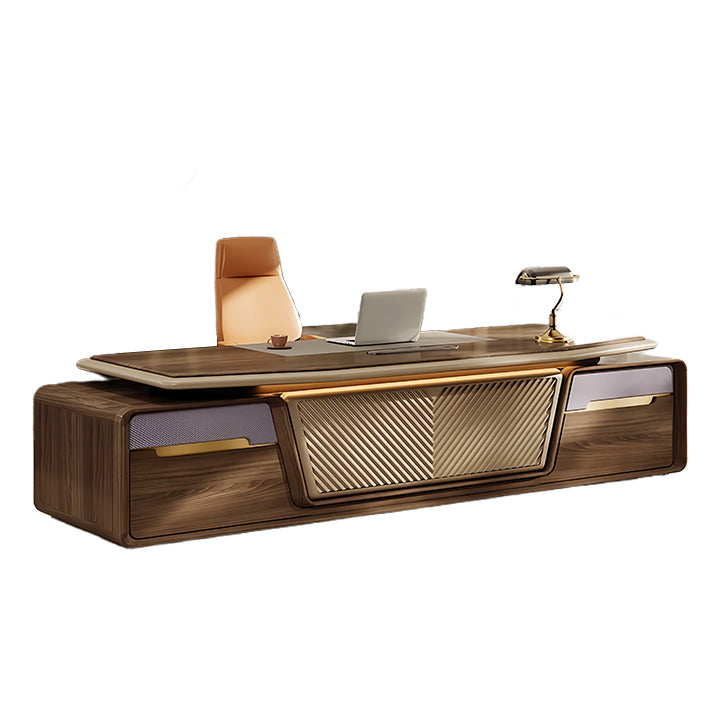 エグゼクティブデスク オフィスデスク 社長机 木製デスク 木目調 R加工 指紋認証キー 引き出し 大容量収納 ウォールナット LBZ-N066