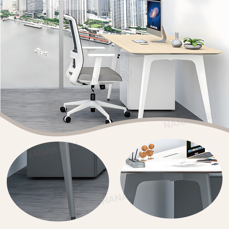 オフィスデスク 作業デスク 役員用デスク パソコンデスク 仕事用 作業用 事務用 丈夫な脚 仕切りパネル 配線ボックス アジャスター付き 耐荷重 広い天板 耐久性 洗練 ナチュラル カスタマイズ可能 YGZ-YMSM-N001