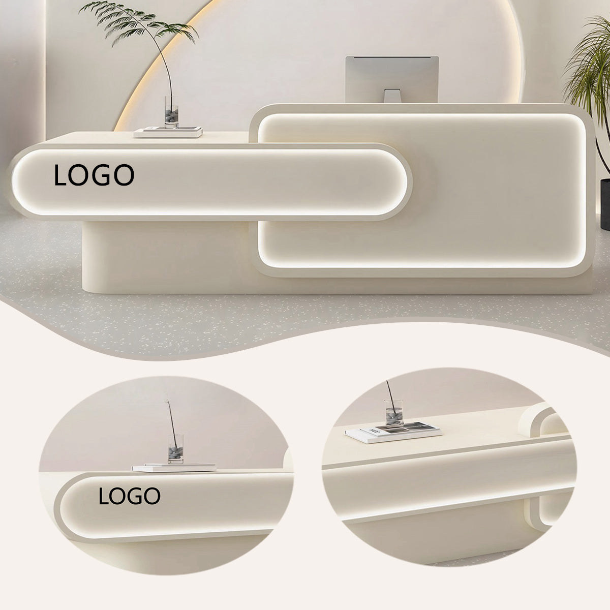 受付カウンター レジカウンター 店舗用 サロン 広々としたスペース 大容量収納 ベージュ カスタマイズ可能 JDQT-BODS-N017