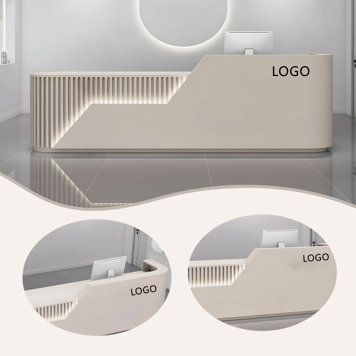 エントランス受付 レジカウンター フロント 店舗用 サロン 大容量収納 耐久性 ベージュ カスタマイズ可能 JDQT-BODS-N010