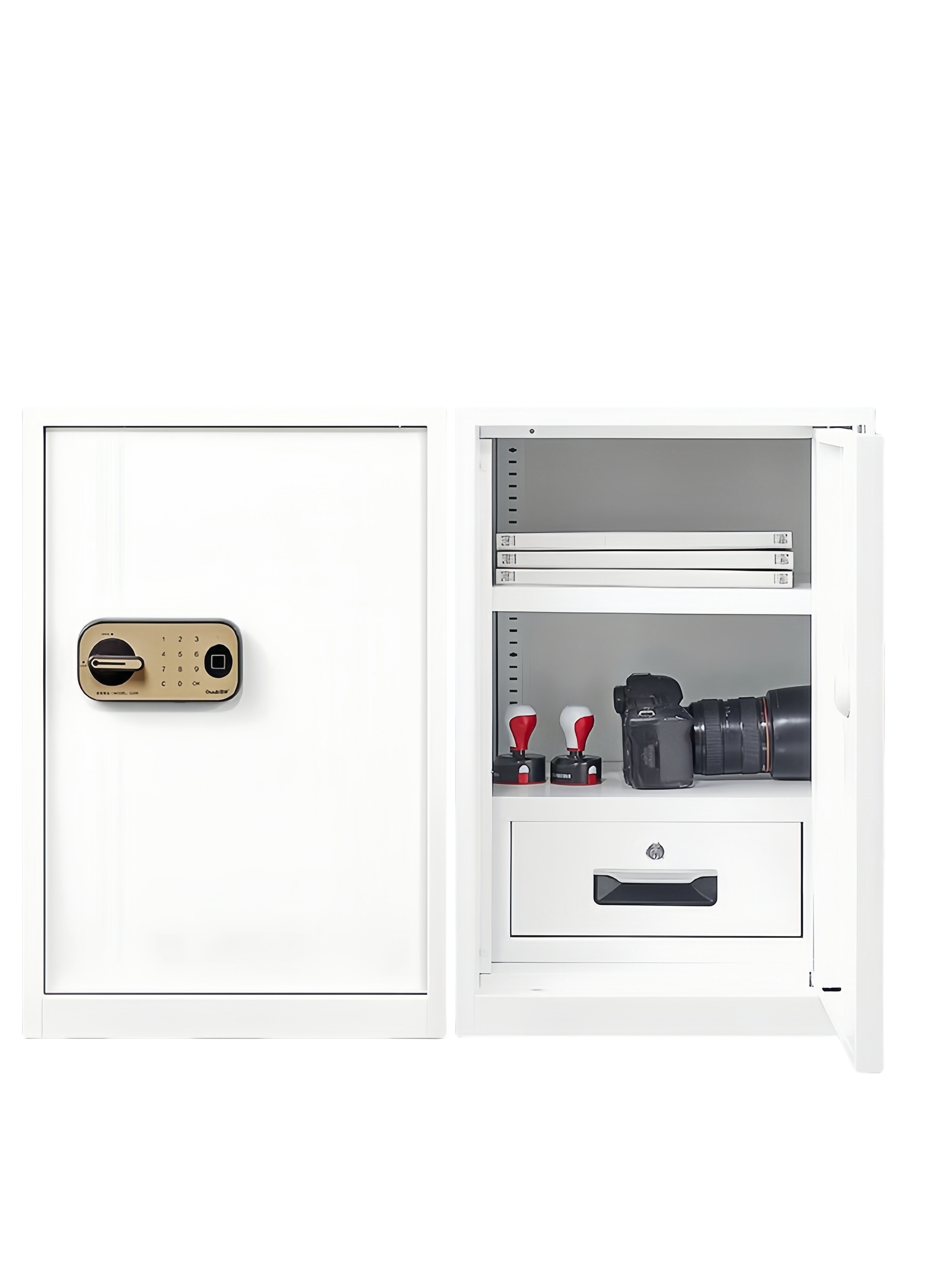 ワゴン 金庫 チェスト 大容量収納 デジタルロック 棚板調節可能 指紋認証キー キャスター 安全 シンプル ホワイト BGCWG-N054