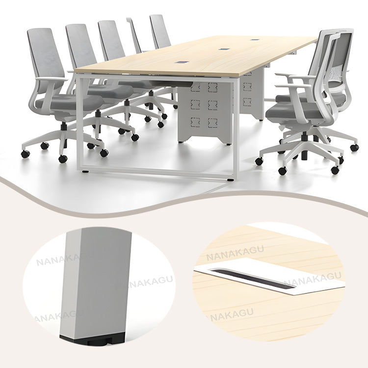 会議テーブル 事務机 ミーティングテーブル 大型テーブル 商談テーブル 会議室用 事務用 商談用 安定性のある脚 広々とした天板 エコ素材 アジャスター付き 配線ボックス付き 機能性 洗練 厚手 ナチュラル カスタマイズ可能 HYZ-YDD-N006