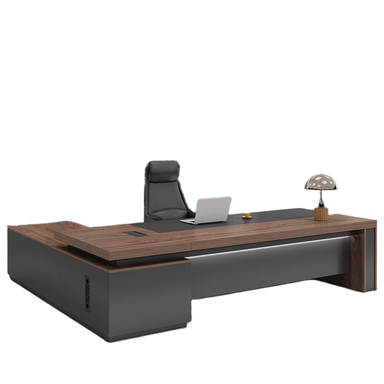 エグゼクティブデスク オフィスデスク バイカラーデスク L型デスク 事務用 配線ボックス PC収納 幕板 ウォールナット LBZ-N025
