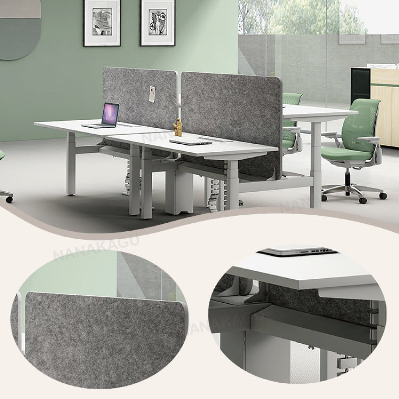 パソコンデスク オフィスデスク 作業机 昇降可能デスク 作業用 役員用 広い天板 焼付塗装 広い天板 仕切りパネル付き 厚手の天板 便利操作 アジャスター付き 丈夫 機能性 モダン シンプル ホワイト カスタマイズ可能 YGZ-YDD-N012