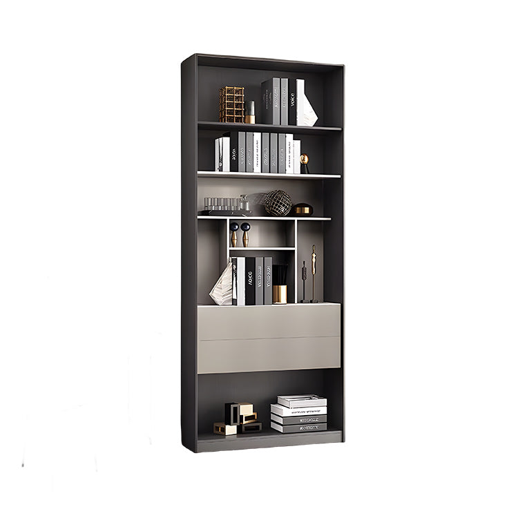 本棚 収納ラック 書斎 転倒防止機構 プッシュ式引き出し オープン収納 巾木デザイン 落ち着き シンプル グレー BGCWG-N048