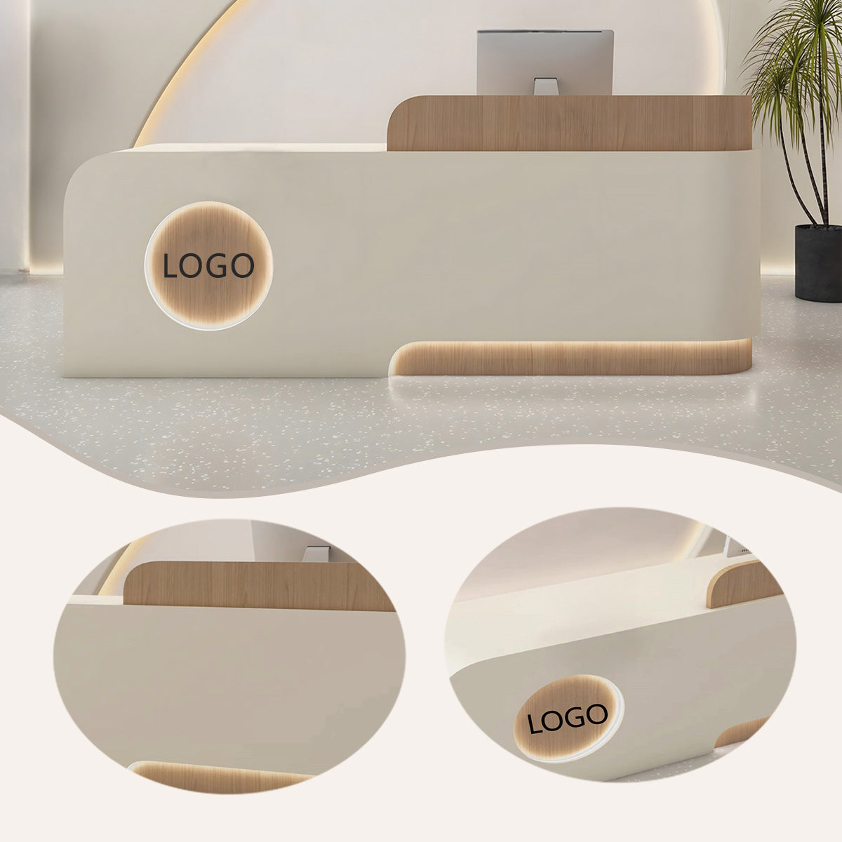 受付カウンター 大型 受付台 エントランス受付 店舗用 サロン 大容量収納 ベージュ カスタマイズ可能 JDQT-BODS-N007